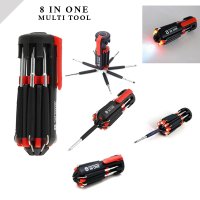Multi-tools DIY 8 in one Screwdrivers 8 in 1 Multi Portable Screwdriver Tools Set with 6 LED Flashlight Torch
