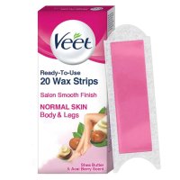 Veet Full Body Waxing Kit For Normal Skin, 20 Strips (10 Double Sided), With Shea Butter Fragranced And Acai Berries