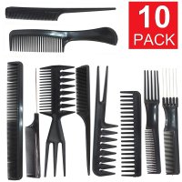 Professional 10 Pcs Black Salon Hair Styling Hairdressing Plastic Barbers Brush Combs Set